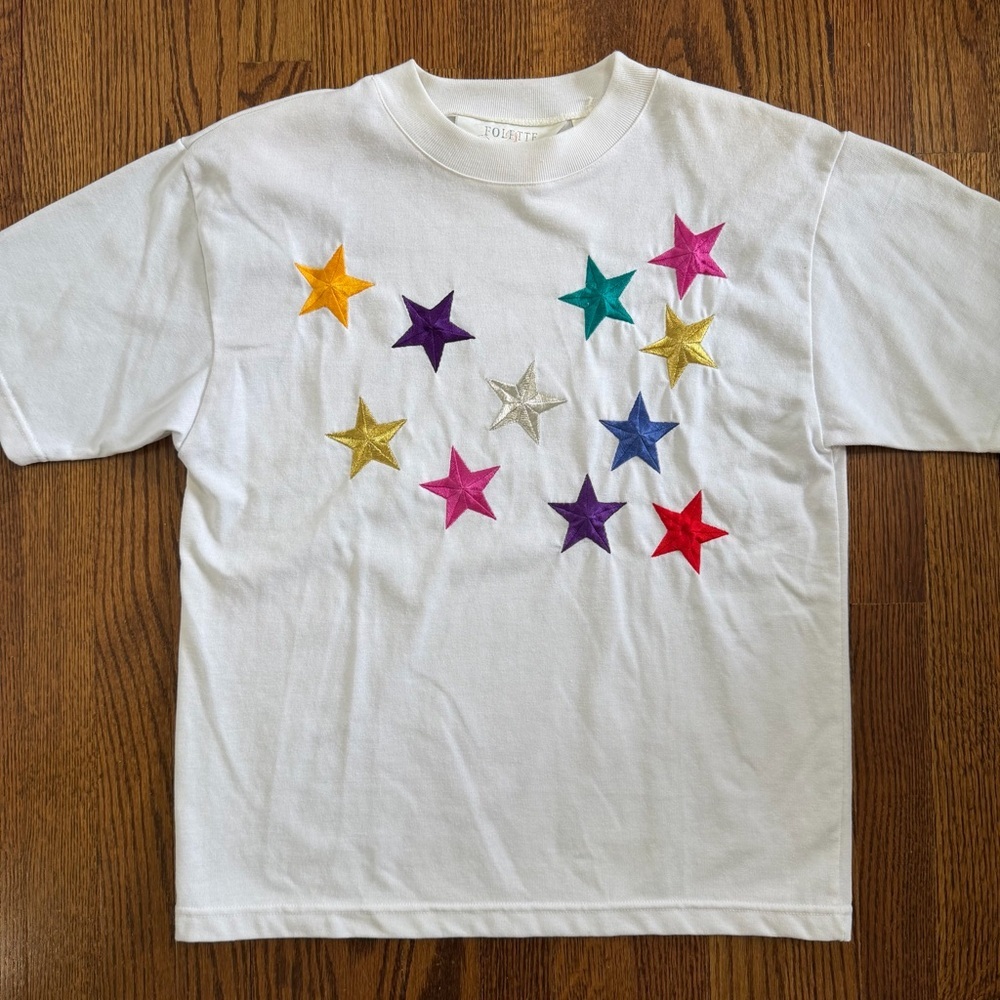 Folette Par Les Flots Vintage White Embroidered Star Tee Size Medium
